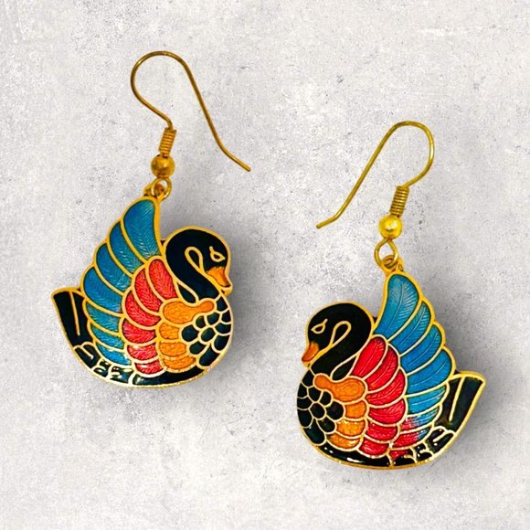 Black Swan Enameled Earrings - Picture 4 of 6